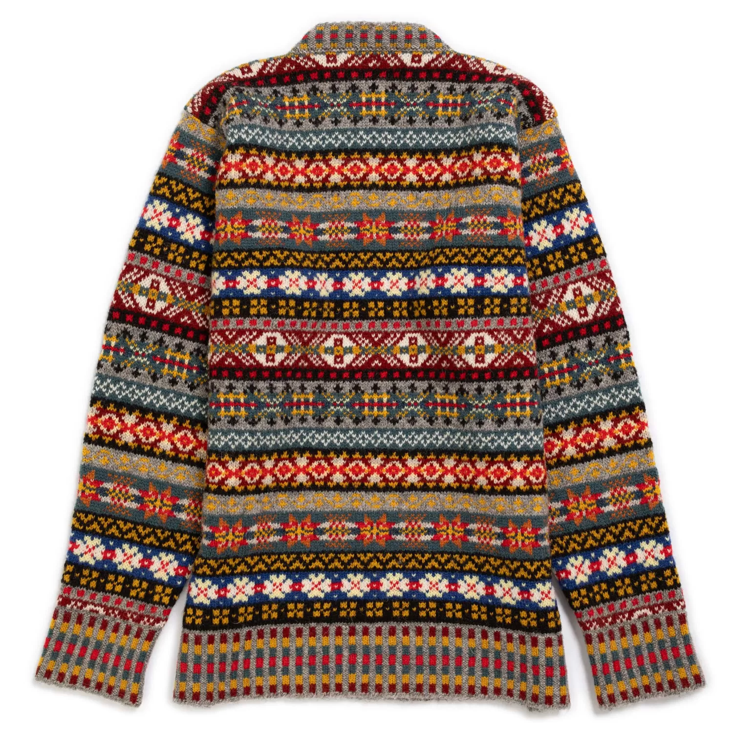 Jamieson's Of Shetland Knitwear<Jamieson's for Clutch Cafe Fair-Isle V-Neck Pullover with Graduated Rib #136 Light Grey x Red